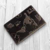 Обложка для паспорта из кожи HiArt PC-02 Shabby Gavana Brown 7 wonders of the world