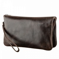 Мужской кожаный тёмно-коричневый клатч GRANDE PELLE 11263