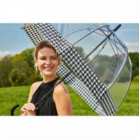 Зонт-трость женский механический  Fulton L042 Birdcage-2 Houndstooth Borde (Гусиная лапка)