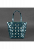 Кожаная плетеная женская сумка BlankNote Пазл L зеленая Krast - BN-BAG-33-MALACHITE