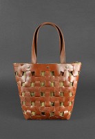 Кожаная плетеная женская сумка BlankNote Пазл L светло-коричневая Krast - BN-BAG-33-K