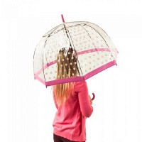 Женский механический прозрачный зонт-трость Fulton Birdcage-2 L042 - Pink Polka