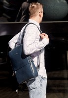 Мужской кожаный рюкзак BlankNote FOSTER BN-BAG-39-NAVY-BLUE