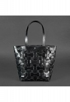 Кожаная плетеная женская сумка BlankNote Пазл L угольно-черная - BN-BAG-33-YGOL