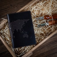 Обложка для паспорта из кожи HiArt PC-01 Shabby Gavana Brown World Map