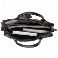 Мужская чёрная кожаная сумка для ноутбука SHVIGEL 15306