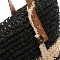 Пляжная плетеная сумка PODIUM 0006 black beige