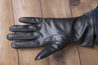 Перчатки женские чёрные кожаные сенсорные 946s1 S Shust Gloves