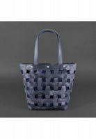 Кожаная плетеная женская сумка BlankNote Пазл L синяя Crazy Horse - BN-BAG-33-NN