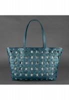 Кожаная плетеная женская сумка BlankNote Пазл Xl зеленая Krast - BN-BAG-34-MALACHITE