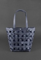 Кожаная плетеная женская сумка BlankNote Пазл L синяя Crazy Horse - BN-BAG-33-NN