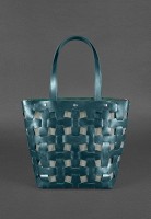 Кожаная плетеная женская сумка BlankNote Пазл L зеленая Krast - BN-BAG-33-MALACHITE