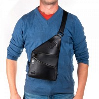 Мужская кожаная сумка слинг BRETTON 9186-50 black