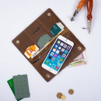 Кожаный бумажник Hi Art WP-05 Shabby Light Olive 7 wonders of the world