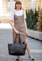 Кожаная плетеная женская сумка BlankNote Пазл Xl черная Krast - BN-BAG-34-G