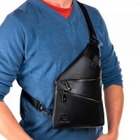 Мужская кожаная сумка слинг BRETTON 9186-50 black