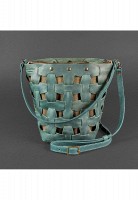 Кожаная плетеная женская сумка BlankNote Пазл M зеленая Crazy Horse BN-BAG-32-IZ