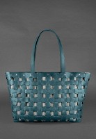 Кожаная плетеная женская сумка BlankNote Пазл Xl зеленая Krast - BN-BAG-34-MALACHITE