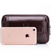 Кожаная темно-коричневая сумка на пояс для смартфона Bull t1366