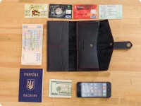 Женское кожаное портмоне ручной работы BlankNote 3.0 графит-клубника