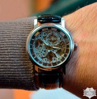 Мужские часы скелетон Winner Silver (1115)