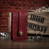 Ключница из кожи HiArt KH-03 Shabby Red Berry Buta Art