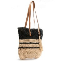Пляжная плетеная сумка PODIUM 0006 black beige