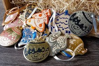 Игрушка на елку из кожи HiArt Елочка Toy-Tree-Blue-Gold