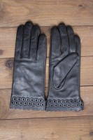 Перчатки женские чёрные кожаные сенсорные 949s2 M Shust Gloves
