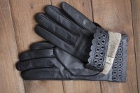 Перчатки женские чёрные кожаные сенсорные 949s2 M Shust Gloves