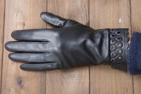 Перчатки женские чёрные кожаные сенсорные 949s2 M Shust Gloves