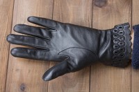 Перчатки женские чёрные кожаные сенсорные 949s2 M Shust Gloves
