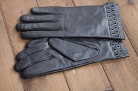 Перчатки женские чёрные кожаные сенсорные 949s2 M Shust Gloves