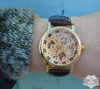 Женские часы скелетон Winner Gold Brown (1113)