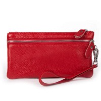 Женская кожаная косметичка-клюлчница Cosmetic bag 6001-A red