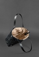 Кожаная плетеная женская сумка BlankNote Пазл L угольно-черная - BN-BAG-33-YGOL
