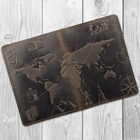 Обложка для паспорта из кожи HiArt PC-02 Shabby Gavana Brown 7 wonders of the world