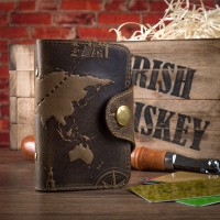 Картхолдер из кожи HiArt CH-03 Shabby Light Olive 7 wonders of the world