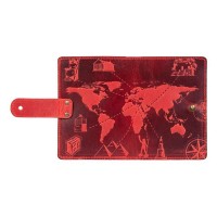 Обложка для паспорта из кожи Hi Art «7 wonders of the world» PB-02/1 Shabby Red Berry