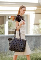 Кожаная плетеная женская сумка BlankNote Пазл Xl черная Crazy Horse - BN-BAG-34-G-KR