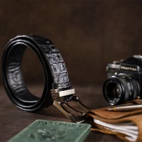Мужской кожаный ремень CROCODILE LEATHER 18018 Черный
