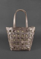 Кожаная плетеная женская сумка BlankNote Пазл L темно-коричневая Crazy Horse - BN-BAG-33-O