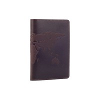 Обложка для паспорта из кожи HiArt PC-01 Shabby Gavana Brown World Map