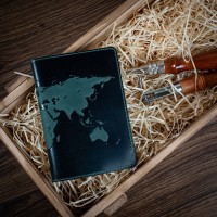 Обложка для паспорта из кожи HiArt PC-01 Shabby Alga World Map