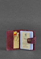 Женский кожаный кард-кейс BlankNote 7.1 (Книжечка) бордовый с перьями - BN-KK-7-1-VIN-PERO-KR