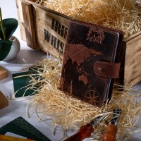 Кожаный картхолдер Hi Art «7 wonders of the world» CH-06 Shabby Сognac