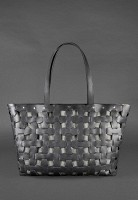 Кожаная плетеная женская сумка BlankNote Пазл Xl черная Krast - BN-BAG-34-G