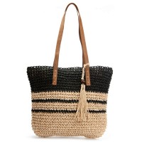 Пляжная плетеная сумка PODIUM 0006 black beige