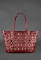 Кожаная женская плетеная  сумка  BlankNote Пазл Xl бордовая Krast BN-BAG-34-VIN