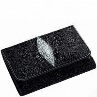 Женский кошелек черный из кожи ската Ekzotic Leather stw 18